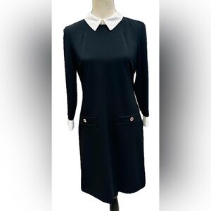 Tommy Hilfiger Black Long Sleeve Dress 4 White Collar Retro Y2K Addams Family